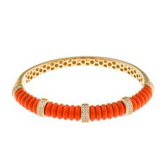 Brazalete Azure naranja con baño de oro, esmalte, resina estriada y circonitas - Alma de Plata
