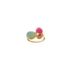 Anillo Mia de plata con baño de oro, piedra turquesa, piedra rosa y circonita - Alma de Plata