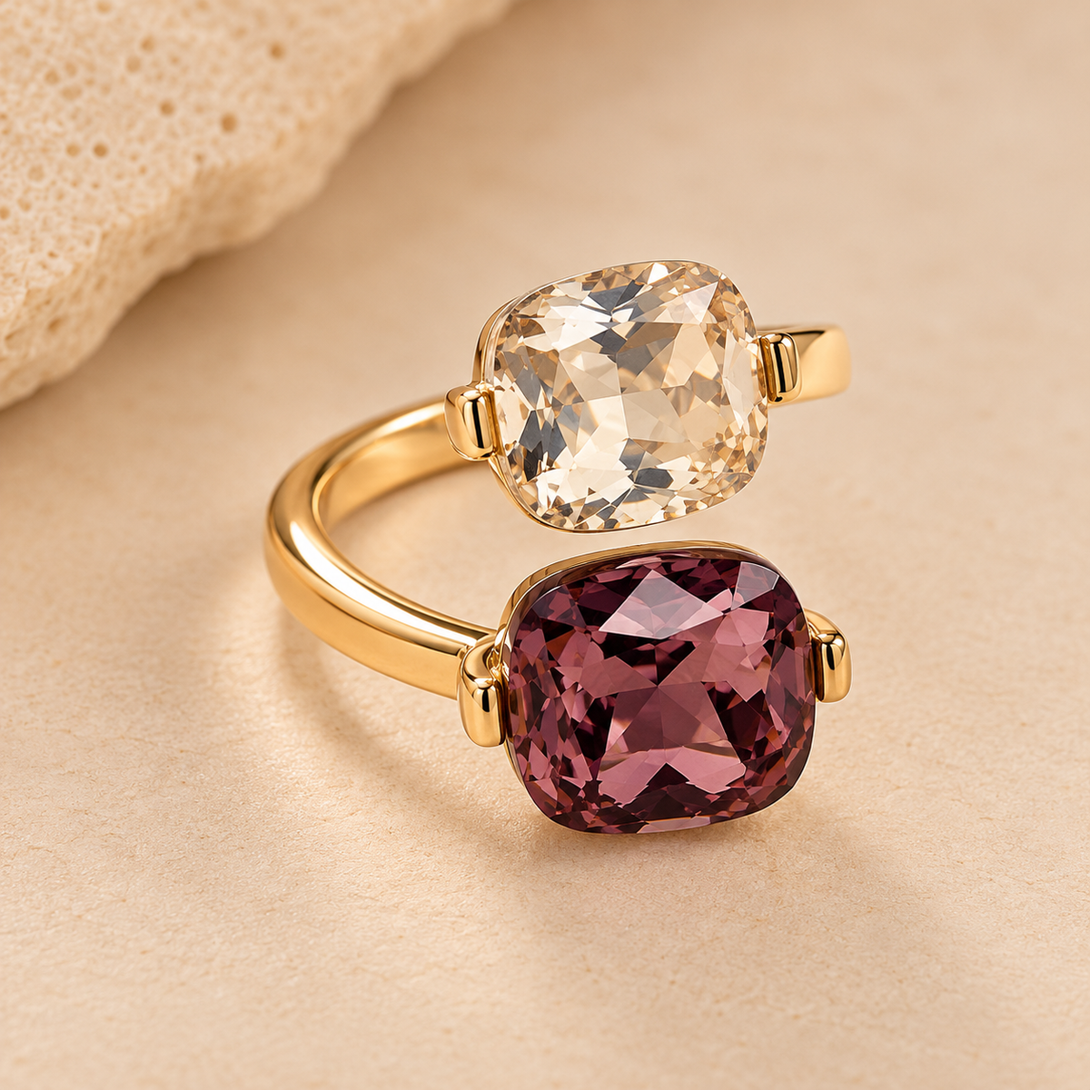 Anillo dorado ajustable Iris con color