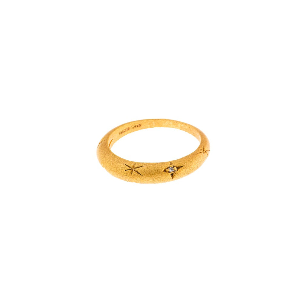 Anillo Lunara de plata chapada en oro mate con estrellas de circonita - Alma de Plata