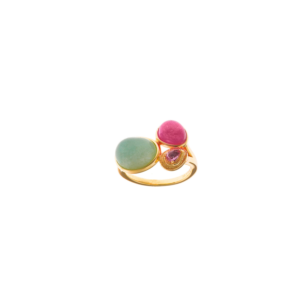 Anillo Triana de plata con baño de oro y piedra natural, talla 16 - Alma de Plata