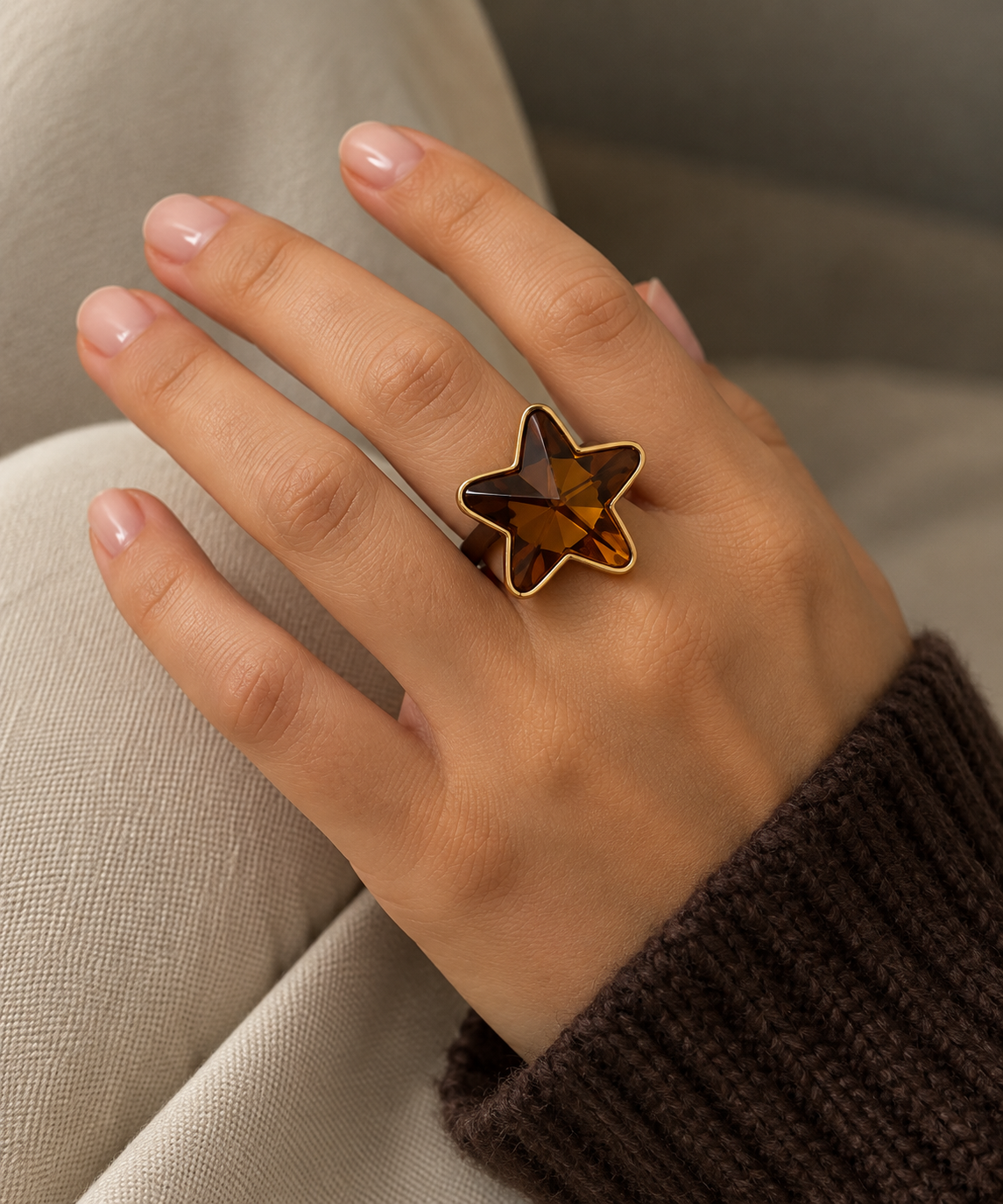 Anillo Astral de caucho con cristal facetado y baño de oro, foto 8