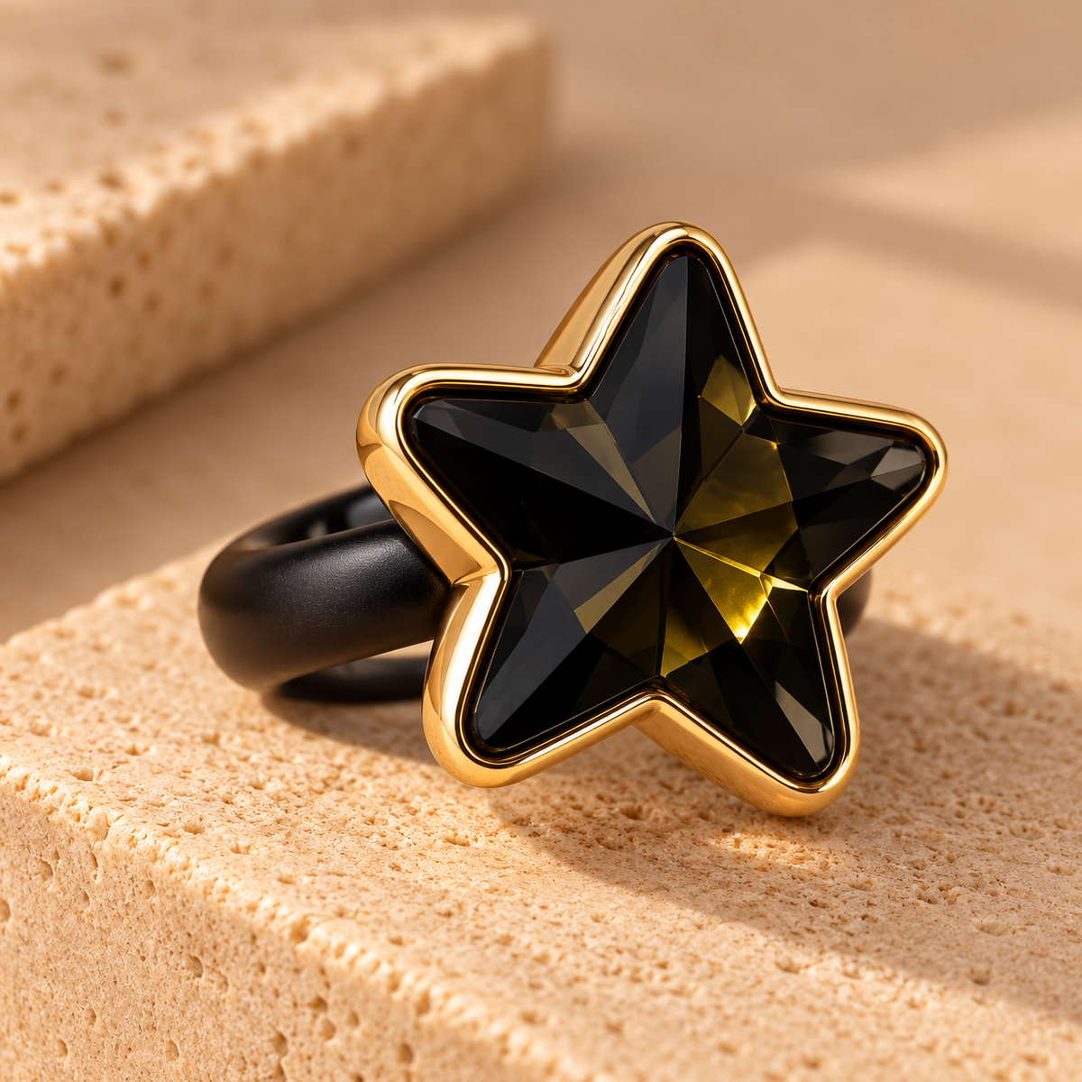 Anillo Astral de caucho con cristal facetado y baño de oro, foto 5