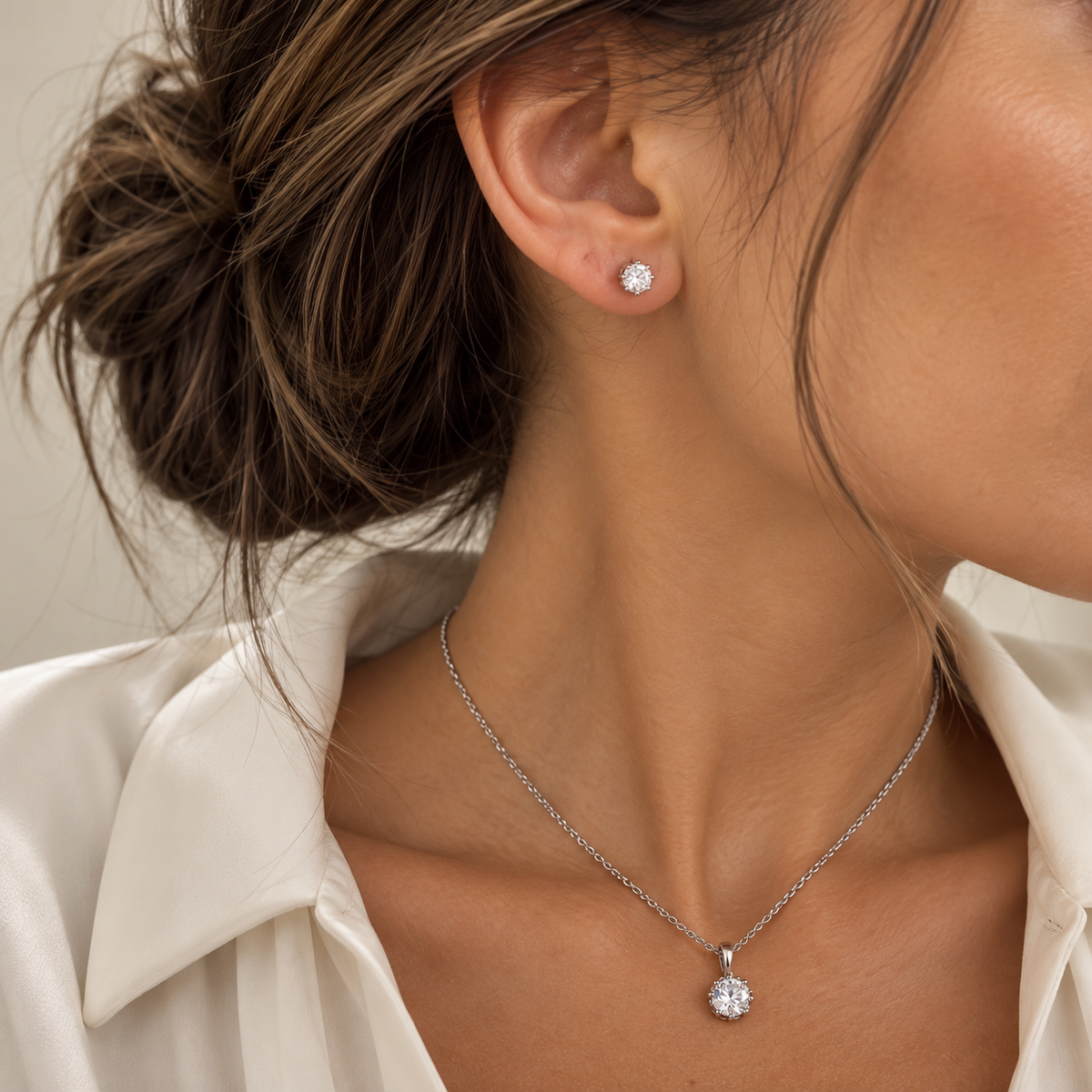 Conjunto de collar ajustable y pendientes de plata 925 Alhena