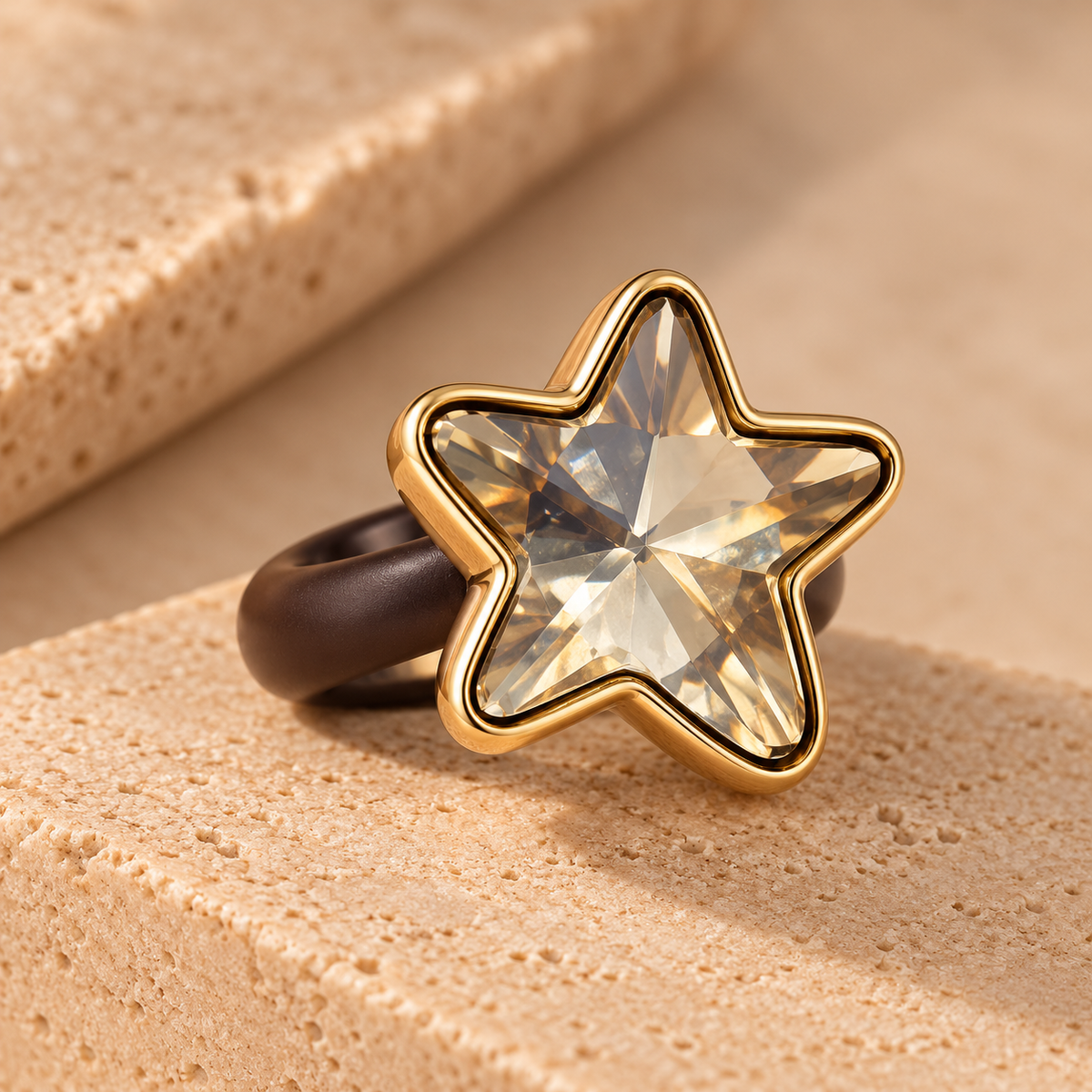 Anillo Astral de caucho con cristal facetado y baño de oro, foto 4