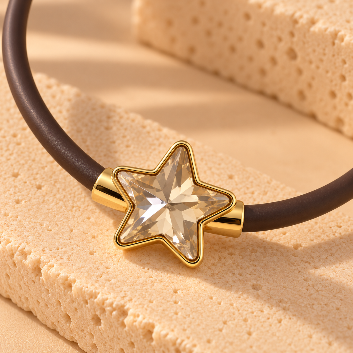 Collar Astral de caucho con cristal facetado y baño de oro, foto 4