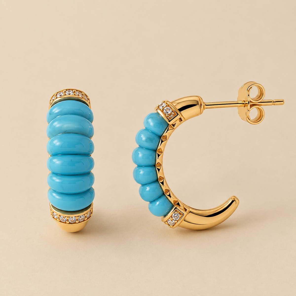 Pendientes Azure de aro esmaltado puestos - Alma de Plata