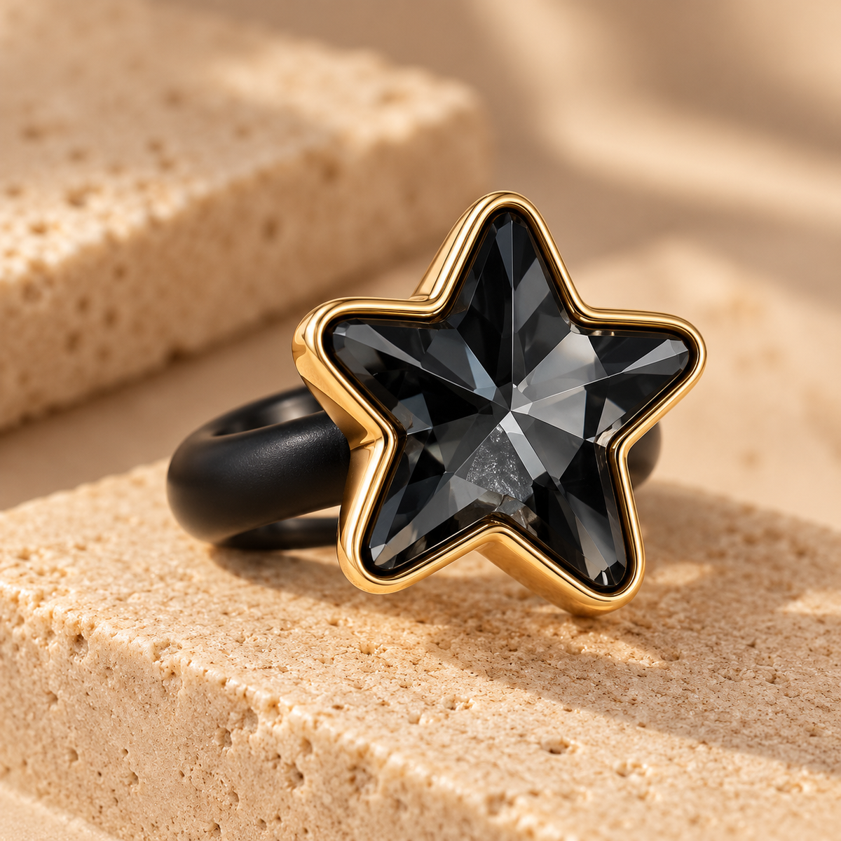 Anillo Astral de caucho con cristal facetado y baño de oro, foto 6