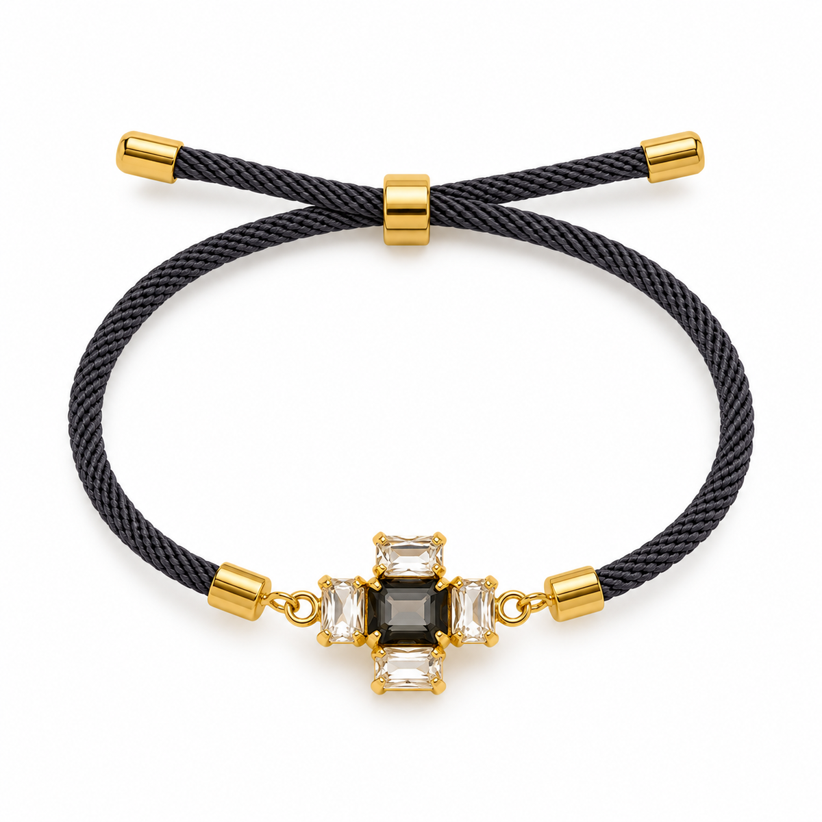 Pulsera Esenza de cuerda ajustable con baño de oro y cristales facetados