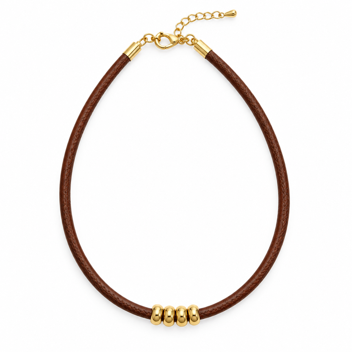 Pack collar polipiel marrón + charm trébol