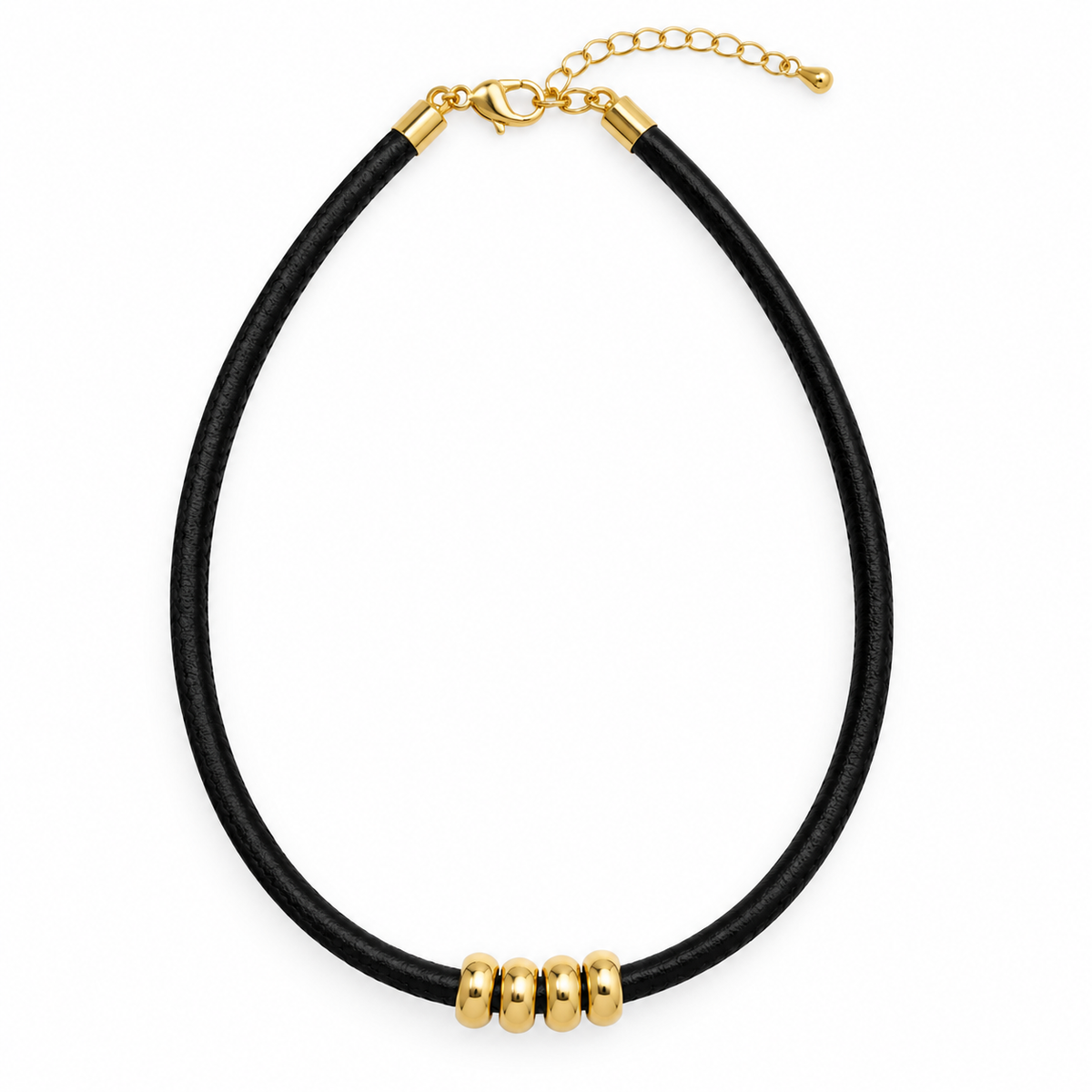 Pack collar polipiel negro + charm trébol