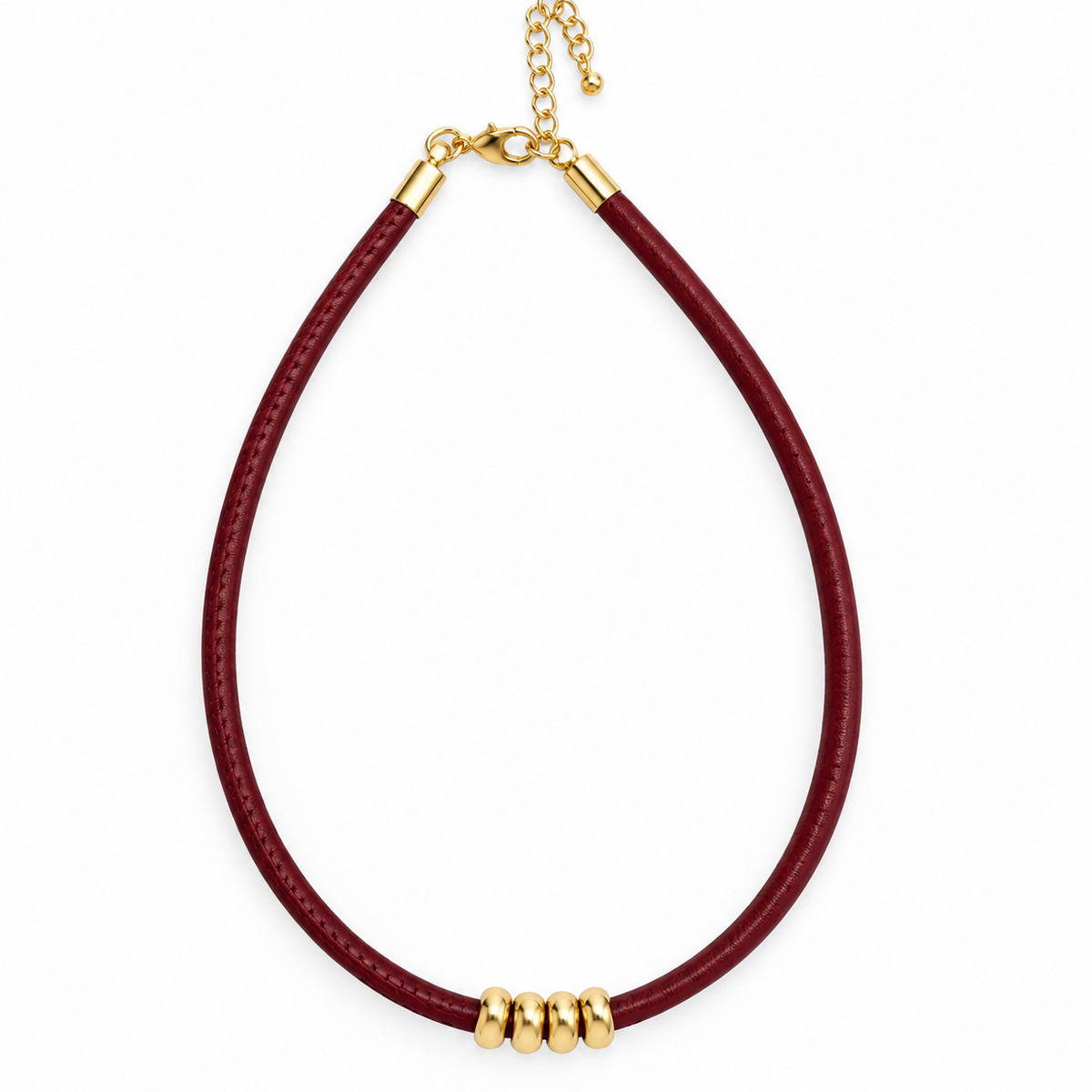 Pack collar polipiel burdeos + charm trébol
