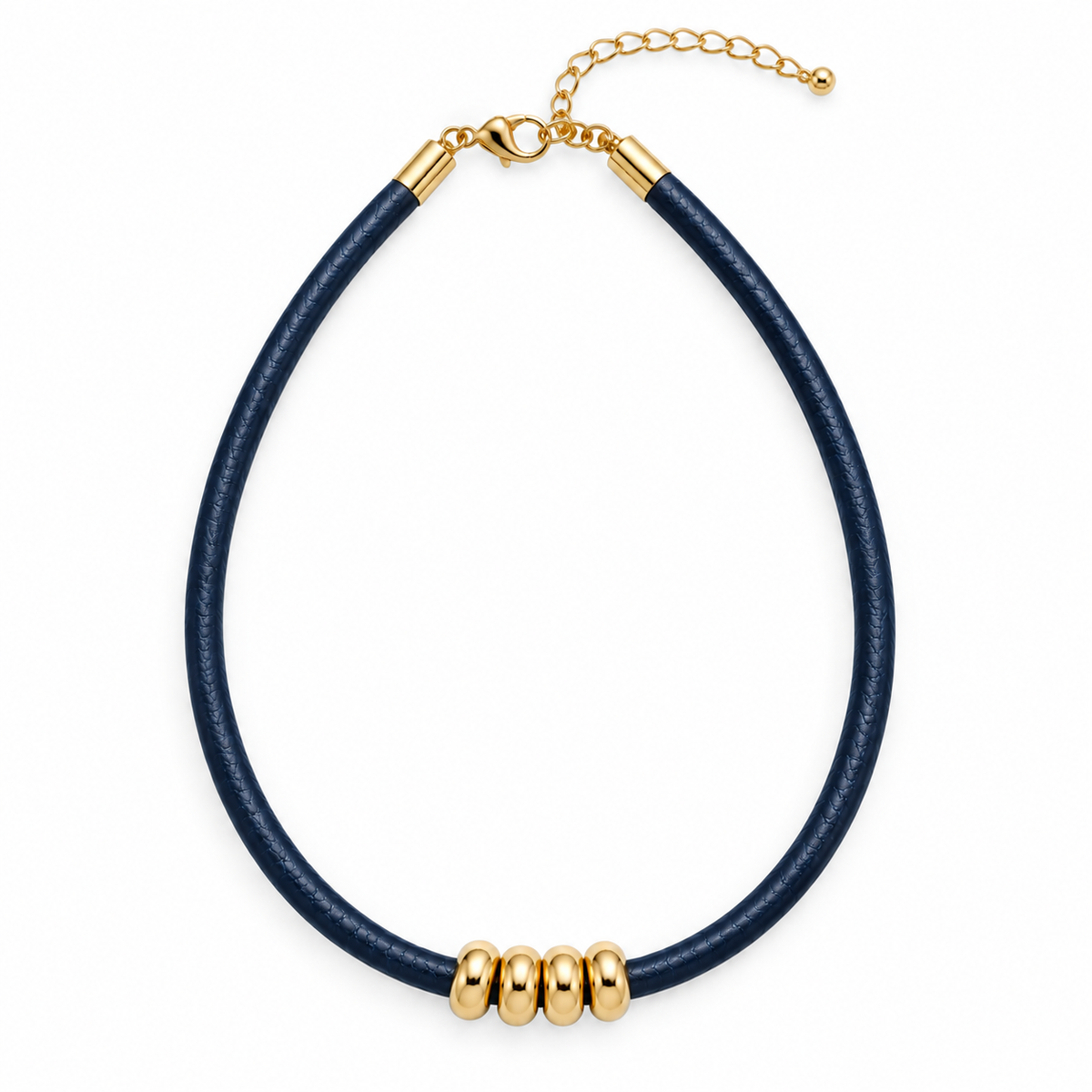 Pack collar polipiel azul oscuro + charm trébol