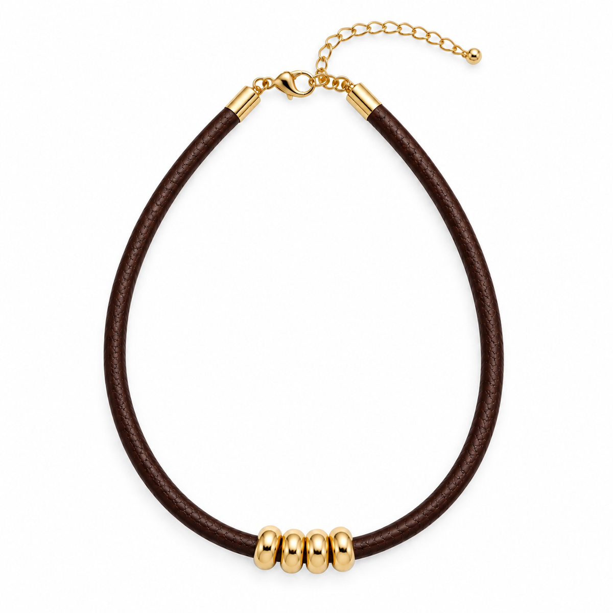Pack collar polipiel marrón chocolate + charm trébol