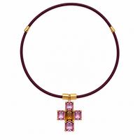 Collar Imantado Esenza Maxi con cruz grande de cristal y bolitas doradas - Alma de Plata