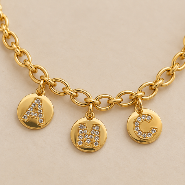Detalle de las iniciales con circonitas del Collar Mis Iniciales
