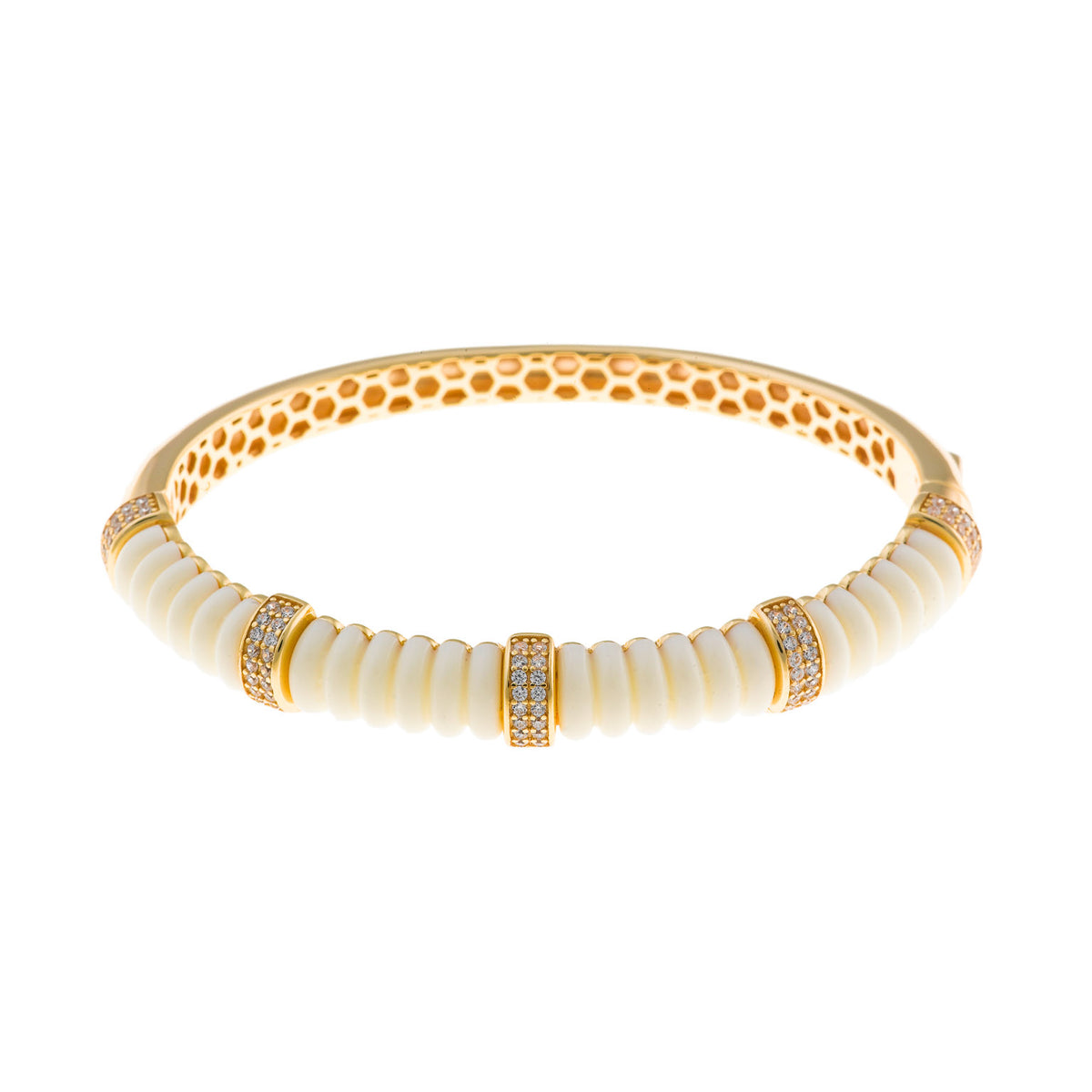 Brazalete Azure blanco con baño de oro y circonitas - Alma de Plata
