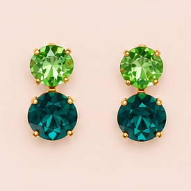 Pack Iris de anillo y pendientes con baño de oro, piedras verde esmeralda y verde manzana