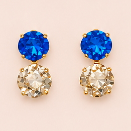 Pack Iris de anillo y pendientes con baño de oro, piedras champagne y azul
