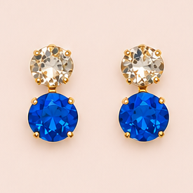 Pack Iris de anillo y pendientes con baño de oro, piedras azul y champagne