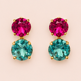 Pack Iris de anillo y pendientes con baño de oro, piedras verde agua y rosa