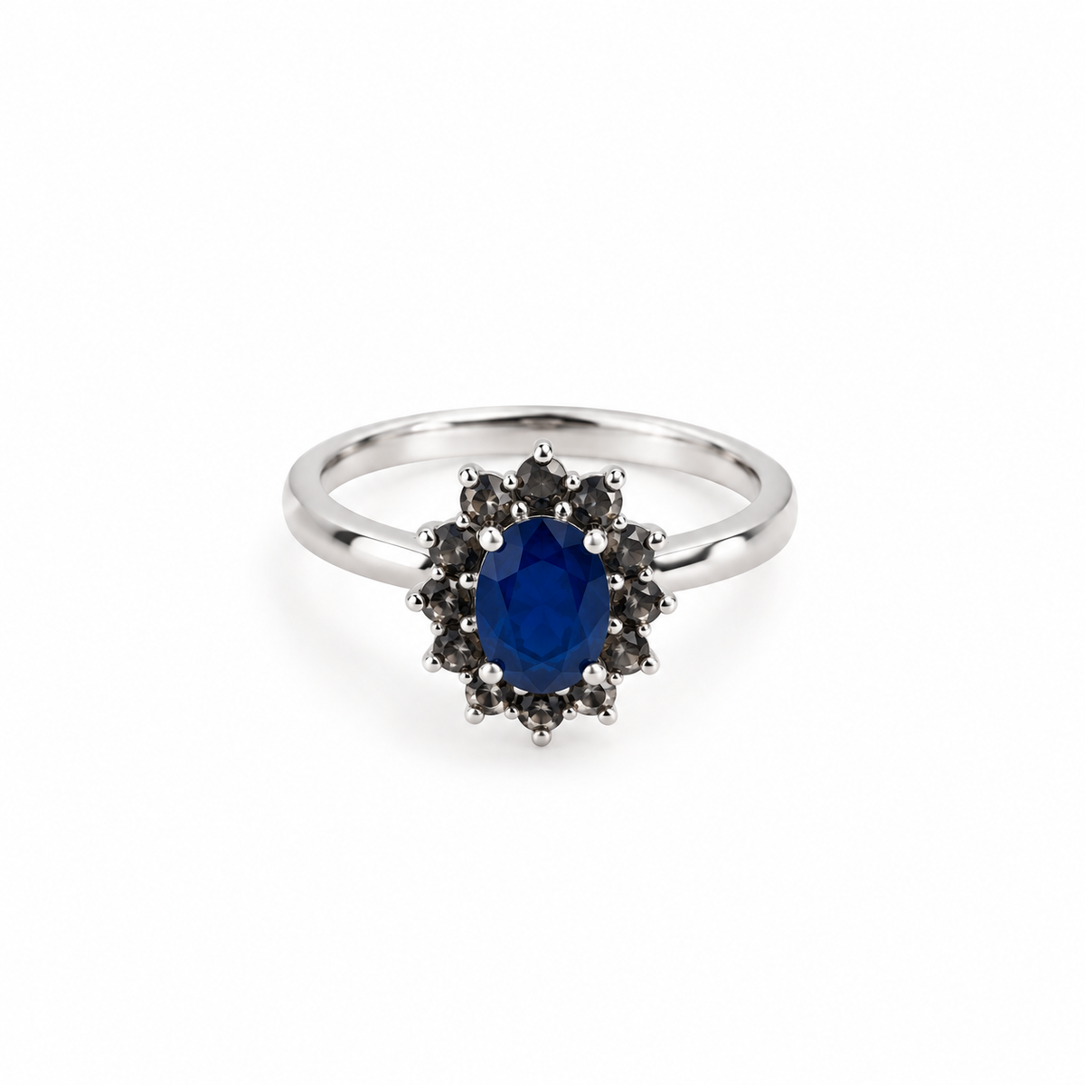 Anillo Tanza de plata con piedra ovalada y halo brillante