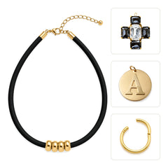 PACK COLLAR CAUCHO + CRUZ ESENZA + CHARM INICIAL MAGNA