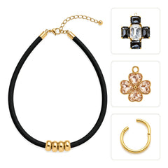 PACK COLLAR CAUCHO + CRUZ ESENZA + CHARM TRÉBOL