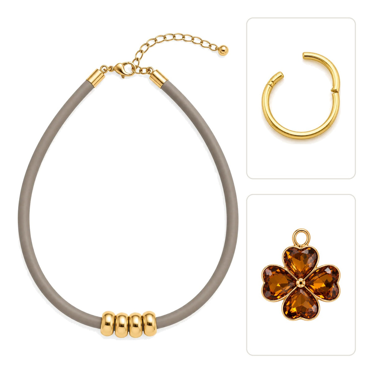PACK COLLAR CAUCHO + CHARM TRÉBOL