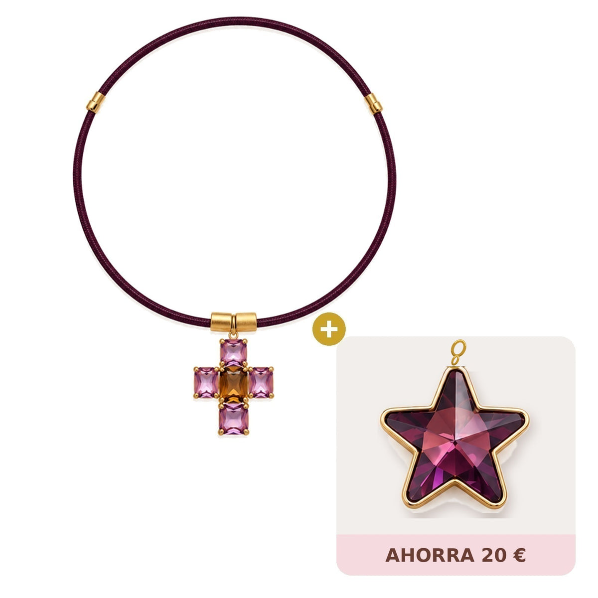 Pack Esenza Astral Maxi: choker imantado con Cruz Esenza Maxi y Estrella Astral Maxi - Alma de Plata