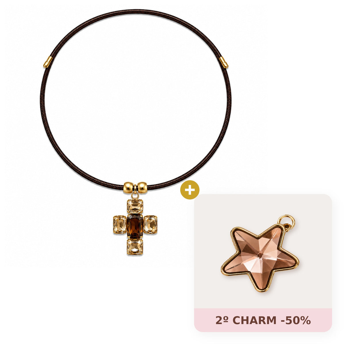 Pack choker imantado con Charm Cruz Esenza y Charm Estrella Astral, 2º charm al 50% - Alma de Plata